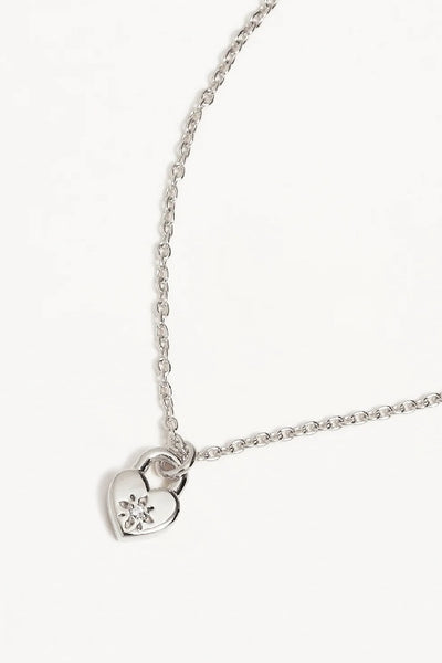 BY CHARLOTTE - CRYSTAL LOTUS HEART PADLOCK NECKLACE - SILVER - PERTH STOCKIST - AUSTRALIAN STOCKIST - WA STOCKIST - AUSTRALIA STOCKIST - AUS STOCKIST - PERTH BOUTIQUE - WA BOUTIQUE - AUS BOUTIQUE - AUSTRALIA BOUTIQUE