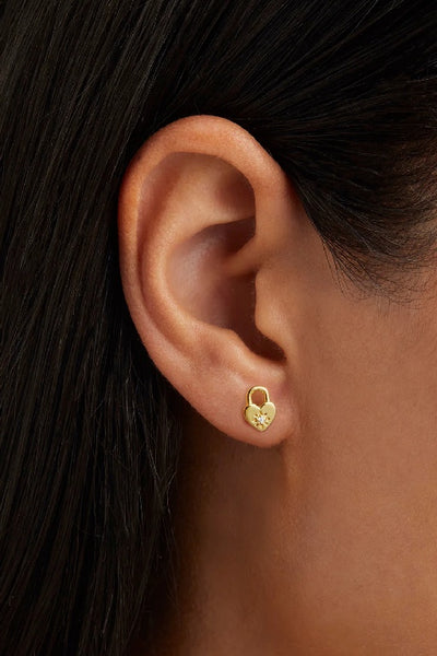 BY CHARLOTTE - CRYSTAL LOTUS HEART PADLOCK STUD EARRINGS - GOLD - PERTH STOCKIST - AUSTRALIAN STOCKIST - WA STOCKIST - AUSTRALIA STOCKIST - AUS STOCKIST - PERTH BOUTIQUE - WA BOUTIQUE - AUS BOUTIQUE - AUSTRALIA BOUTIQUE
