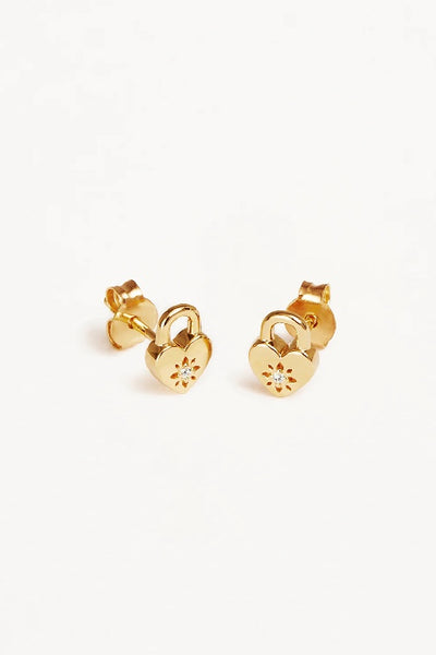 BY CHARLOTTE - CRYSTAL LOTUS HEART PADLOCK STUD EARRINGS - GOLD - PERTH STOCKIST - AUSTRALIAN STOCKIST - WA STOCKIST - AUSTRALIA STOCKIST - AUS STOCKIST - PERTH BOUTIQUE - WA BOUTIQUE - AUS BOUTIQUE - AUSTRALIA BOUTIQUE