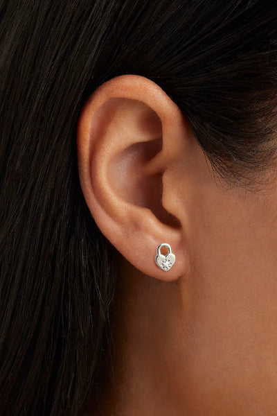 BY CHARLOTTE - CRYSTAL LOTUS HEART PADLOCK STUD EARRINGS - SILVER - PERTH STOCKIST - AUSTRALIAN STOCKIST - WA STOCKIST - AUSTRALIA STOCKIST - AUS STOCKIST - PERTH BOUTIQUE - WA BOUTIQUE - AUS BOUTIQUE - AUSTRALIA BOUTIQUE