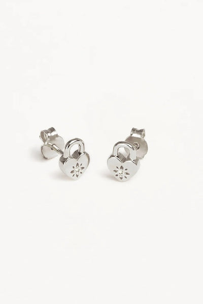 BY CHARLOTTE - CRYSTAL LOTUS HEART PADLOCK STUD EARRINGS - SILVER - PERTH STOCKIST - AUSTRALIAN STOCKIST - WA STOCKIST - AUSTRALIA STOCKIST - AUS STOCKIST - PERTH BOUTIQUE - WA BOUTIQUE - AUS BOUTIQUE - AUSTRALIA BOUTIQUE