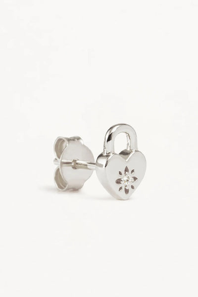 BY CHARLOTTE - CRYSTAL LOTUS HEART PADLOCK STUD EARRINGS - SILVER - PERTH STOCKIST - AUSTRALIAN STOCKIST - WA STOCKIST - AUSTRALIA STOCKIST - AUS STOCKIST - PERTH BOUTIQUE - WA BOUTIQUE - AUS BOUTIQUE - AUSTRALIA BOUTIQUE