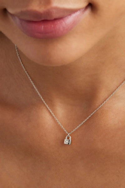 BY CHARLOTTE - CRYSTAL LOTUS PADLOCK NECKLACE - SILVER - PERTH STOCKIST - AUSTRALIAN STOCKIST - WA STOCKIST - AUSTRALIA STOCKIST - AUS STOCKIST - PERTH BOUTIQUE - WA BOUTIQUE - AUS BOUTIQUE - AUSTRALIA BOUTIQUE