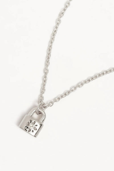 BY CHARLOTTE - CRYSTAL LOTUS PADLOCK NECKLACE - SILVER - PERTH STOCKIST - AUSTRALIAN STOCKIST - WA STOCKIST - AUSTRALIA STOCKIST - AUS STOCKIST - PERTH BOUTIQUE - WA BOUTIQUE - AUS BOUTIQUE - AUSTRALIA BOUTIQUE