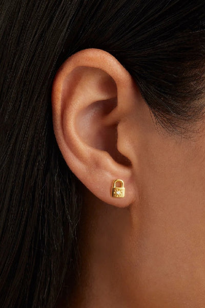 BY CHARLOTTE - CRYSTAL LOTUS PADLOCK STUD EARRINGS - GOLD - SILVER - PERTH STOCKIST - AUSTRALIAN STOCKIST - WA STOCKIST - AUSTRALIA STOCKIST - AUS STOCKIST - PERTH BOUTIQUE - WA BOUTIQUE - AUS BOUTIQUE - AUSTRALIA BOUTIQUE - INTERNATIONAL SHIPPING - TARRIF