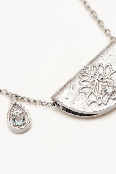 BY CHARLOTTE - LOTUS BIRTHSTONE NECKLACE - SILVER - MARCH