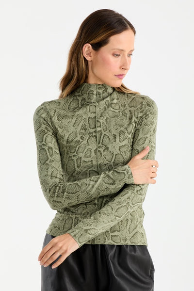ENA PELLY - SADIE LONG SLEEVE TOP - GREEN SNAKE PRINT - PERTH STOCKIST - AUSTRALIAN STOCKIST - WA STOCKIST - AUSTRALIA STOCKIST - AUS STOCKIST - PERTH BOUTIQUE - WA BOUTIQUE - AUS BOUTIQUE - AUSTRALIA BOUTIQUE
