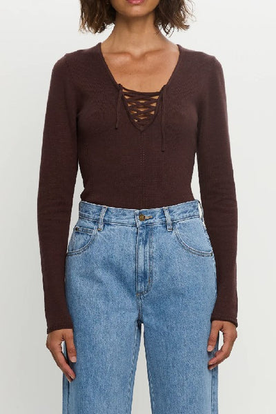 KIVARI - MALIA KNIT TOP - CHOCOLATE - BOUTIQUE - WA BOUTIQUE - PERTH STOCKIST - AUSTRALIAN STOCKIST - NO TARAF - INTERNATIONAL SHIPPING - EXPRESS SHIPPING - STOCKIST