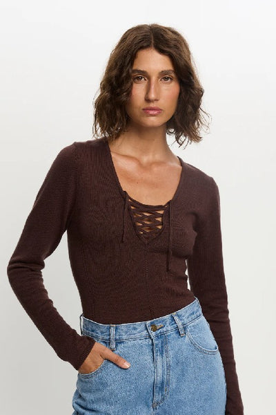 KIVARI - MALIA KNIT TOP - CHOCOLATE - BOUTIQUE - WA BOUTIQUE - PERTH STOCKIST - AUSTRALIAN STOCKIST - NO TARAF - INTERNATIONAL SHIPPING - EXPRESS SHIPPING - STOCKIST