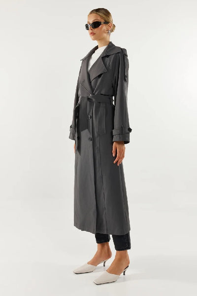 MADISON THE LABEL - RHODES TRENCH COAT - CHARCOAL - PERTH STOCKIST - AUSTRALIAN STOCKIST - WA STOCKIST - AUSTRALIA STOCKIST - AUS STOCKIST - PERTH BOUTIQUE - WA BOUTIQUE - AUS BOUTIQUE - AUSTRALIA BOUTIQUE