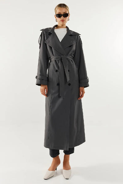 MADISON THE LABEL - RHODES TRENCH COAT - CHARCOAL - PERTH STOCKIST - AUSTRALIAN STOCKIST - WA STOCKIST - AUSTRALIA STOCKIST - AUS STOCKIST - PERTH BOUTIQUE - WA BOUTIQUE - AUS BOUTIQUE - AUSTRALIA BOUTIQUE