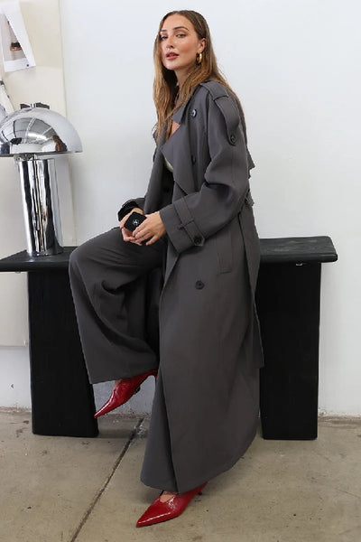 MADISON THE LABEL - RHODES TRENCH COAT - CHARCOAL - PERTH STOCKIST - AUSTRALIAN STOCKIST - WA STOCKIST - AUSTRALIA STOCKIST - AUS STOCKIST - PERTH BOUTIQUE - WA BOUTIQUE - AUS BOUTIQUE - AUSTRALIA BOUTIQUE