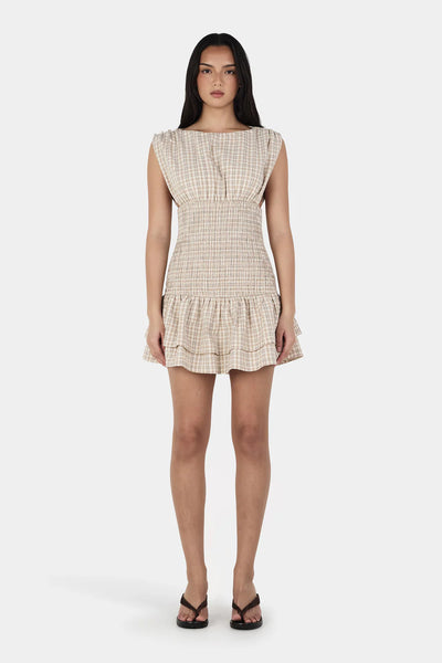 OWNLEY - NERA MINI DRESS - BIEGE TARTAN - PERTH BOUTIQUE - AUSTRALIAN BOUTIQUE - WA BOUTIQUE - INTERNATIONAL SHIPPING - USA SHIPPING - PERTH STORES - PERTH STORE - AUSTRALIA - WA - WESTER AUSTRALIA - WOMENS FASHION - FASHION - CLOTHING - WA STOCKIST - PERTH STOCKIST - AUSTRALIAN STOCKIST - STOCKIST