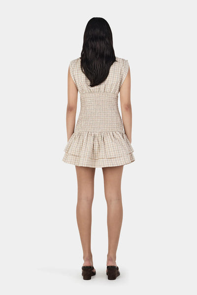 OWNLEY - NERA MINI DRESS - BIEGE TARTAN - PERTH BOUTIQUE - AUSTRALIAN BOUTIQUE - WA BOUTIQUE - INTERNATIONAL SHIPPING - USA SHIPPING - PERTH STORES - PERTH STORE - AUSTRALIA - WA - WESTER AUSTRALIA - WOMENS FASHION - FASHION - CLOTHING - WA STOCKIST - PERTH STOCKIST - AUSTRALIAN STOCKIST - STOCKIST