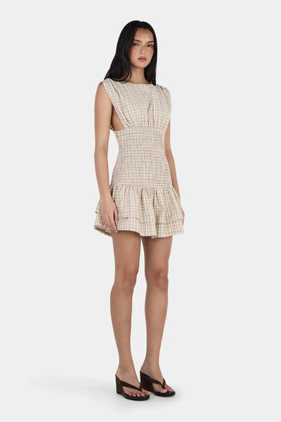 OWNLEY - NERA MINI DRESS - BIEGE TARTAN - PERTH BOUTIQUE - AUSTRALIAN BOUTIQUE - WA BOUTIQUE - INTERNATIONAL SHIPPING - USA SHIPPING - PERTH STORES - PERTH STORE - AUSTRALIA - WA - WESTER AUSTRALIA - WOMENS FASHION - FASHION - CLOTHING - WA STOCKIST - PERTH STOCKIST - AUSTRALIAN STOCKIST - STOCKIST