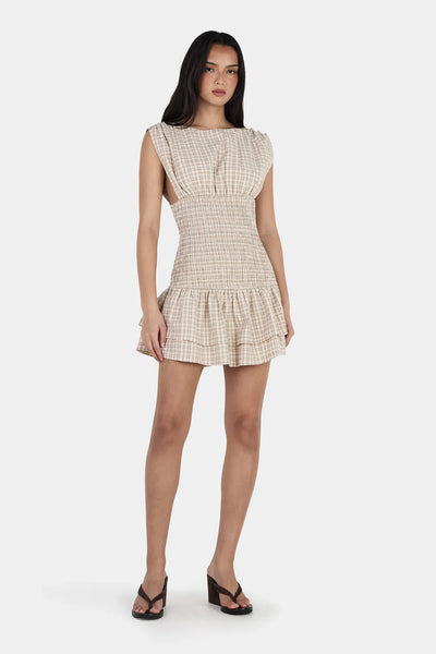 OWNLEY - NERA MINI DRESS - BIEGE TARTAN - PERTH BOUTIQUE - AUSTRALIAN BOUTIQUE - WA BOUTIQUE - INTERNATIONAL SHIPPING - USA SHIPPING - PERTH STORES - PERTH STORE - AUSTRALIA - WA - WESTER AUSTRALIA - WOMENS FASHION - FASHION - CLOTHING - WA STOCKIST - PERTH STOCKIST - AUSTRALIAN STOCKIST - STOCKIST