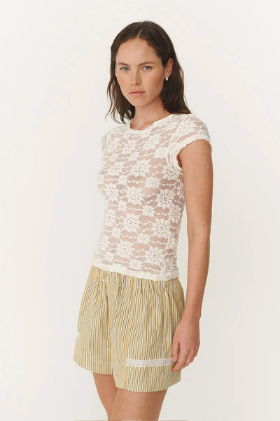 ROWIE - GALO SUNFLOWER LACE TEE - CREME - PERTH BOUTIQUE - AUSTRALIAN BOUTIQUE - WA BOUTIQUE - INTERNATIONAL SHIPPING - USA SHIPPING - PERTH STORES - PERTH STORE - AUSTRALIA - WA - WESTER AUSTRALIA - WOMENS FASHION - FASHION - CLOTHING - WA STOCKIST - PERTH STOCKIST - AUSTRALIAN STOCKIST - STOCKIST