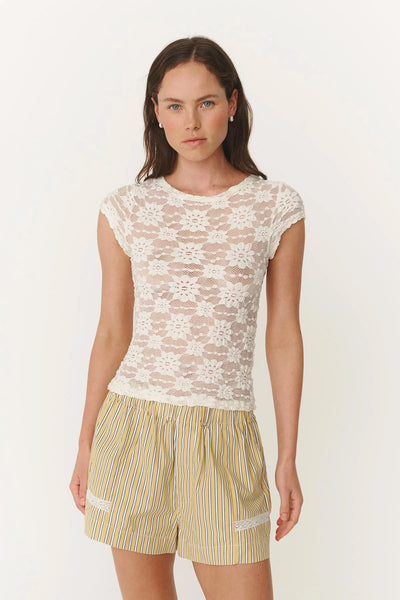 ROWIE - GALO SUNFLOWER LACE TEE - CREME - PERTH BOUTIQUE - AUSTRALIAN BOUTIQUE - WA BOUTIQUE - INTERNATIONAL SHIPPING - USA SHIPPING - PERTH STORES - PERTH STORE - AUSTRALIA - WA - WESTER AUSTRALIA - WOMENS FASHION - FASHION - CLOTHING - WA STOCKIST - PERTH STOCKIST - AUSTRALIAN STOCKIST - STOCKIST