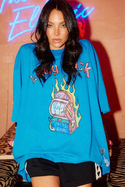 SABBI - THE VERY OVERSIZED LADY LUCK TEE - BLUE - PERTH STOCKIST - AUSTRALIAN STOCKIST - WA STOCKIST - AUSTRALIA STOCKIST - AUS STOCKIST - PERTH BOUTIQUE - WA BOUTIQUE - AUS BOUTIQUE - AUSTRALIA BOUTIQUE
