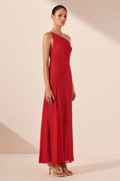 SHONA JOY - AMINA ONE SHOULDER PANELLED MAXI DRESS - CHILLI