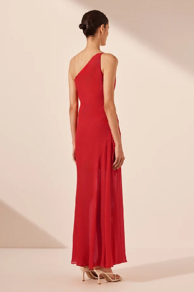 SHONA JOY - AMINA ONE SHOULDER PANELLED MAXI DRESS - CHILLI