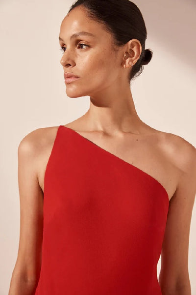 SHONA JOY - AMINA ONE SHOULDER PANELLED MAXI DRESS - CHILLI