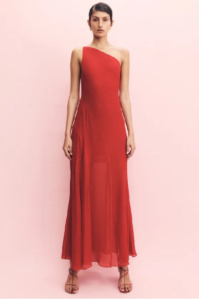 SHONA JOY - AMINA ONE SHOULDER PANELLED MAXI DRESS - CHILLI