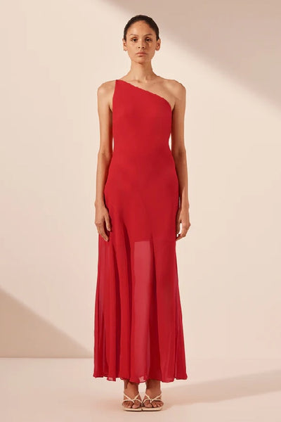 SHONA JOY - AMINA ONE SHOULDER PANELLED MAXI DRESS - CHILLI