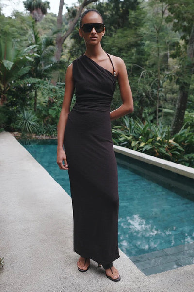 SHONA JOY - BEAU GATHERED ASYMMETRICAL  MIDI DRESS - ESPRESSO - PERTH BOUTIQUE - AUSTRALIAN BOUTIQUE - WA BOUTIQUE - INTERNATIONAL SHIPPING - USA SHIPPING - PERTH STORES - PERTH STORE - AUSTRALIA - WA - WESTER AUSTRALIA - WOMENS FASHION - FASHION - CLOTHING - WA STOCKIST - PERTH STOCKIST - AUSTRALIAN STOCKIST - STOCKIST