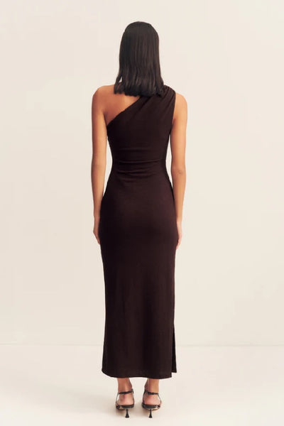 SHONA JOY - BEAU GATHERED ASYMMETRICAL  MIDI DRESS - ESPRESSO - PERTH BOUTIQUE - AUSTRALIAN BOUTIQUE - WA BOUTIQUE - INTERNATIONAL SHIPPING - USA SHIPPING - PERTH STORES - PERTH STORE - AUSTRALIA - WA - WESTER AUSTRALIA - WOMENS FASHION - FASHION - CLOTHING - WA STOCKIST - PERTH STOCKIST - AUSTRALIAN STOCKIST - STOCKIST