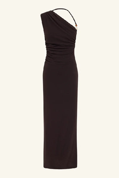 SHONA JOY - BEAU GATHERED ASYMMETRICAL  MIDI DRESS - ESPRESSO - PERTH BOUTIQUE - AUSTRALIAN BOUTIQUE - WA BOUTIQUE - INTERNATIONAL SHIPPING - USA SHIPPING - PERTH STORES - PERTH STORE - AUSTRALIA - WA - WESTER AUSTRALIA - WOMENS FASHION - FASHION - CLOTHING - WA STOCKIST - PERTH STOCKIST - AUSTRALIAN STOCKIST - STOCKIST