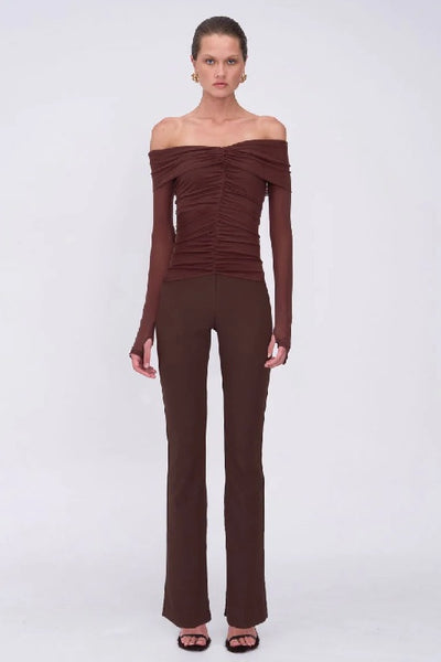 SUBOO - CHRISTY MESH OFF SHOULDER LONG SLEEVE TOP - ESPRESSO - PERTH BOUTIQUE - AUSTRALIAN BOUTIQUE - WA BOUTIQUE - INTERNATIONAL SHIPPING - USA SHIPPING - PERTH STORES - PERTH STORE - AUSTRALIA - WA - WESTER AUSTRALIA - WOMENS FASHION - FASHION - CLOTHING - WA STOCKIST - PERTH STOCKIST - AUSTRALIAN STOCKIST - STOCKIST