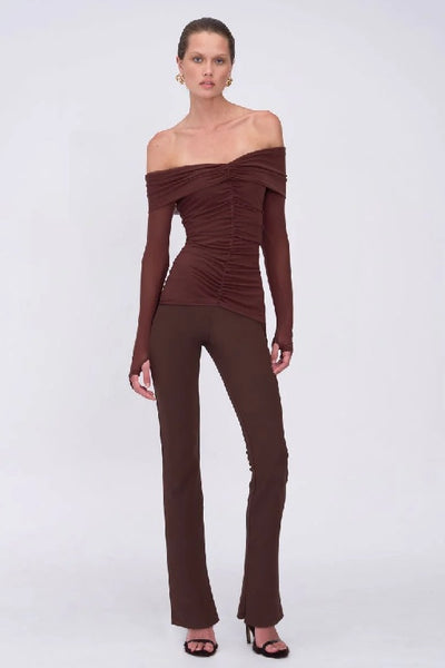 SUBOO - CHRISTY MESH OFF SHOULDER LONG SLEEVE TOP - ESPRESSO - PERTH BOUTIQUE - AUSTRALIAN BOUTIQUE - WA BOUTIQUE - INTERNATIONAL SHIPPING - USA SHIPPING - PERTH STORES - PERTH STORE - AUSTRALIA - WA - WESTER AUSTRALIA - WOMENS FASHION - FASHION - CLOTHING - WA STOCKIST - PERTH STOCKIST - AUSTRALIAN STOCKIST - STOCKIST