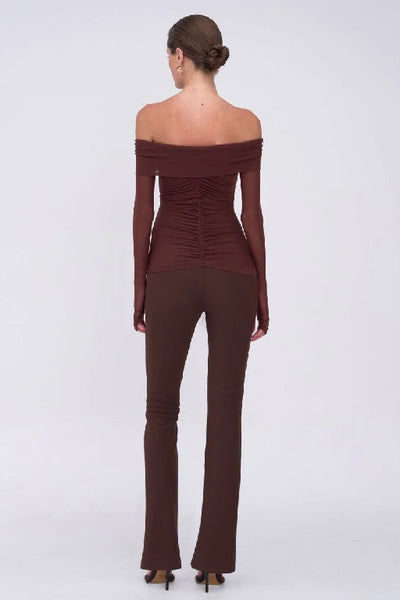 SUBOO - CHRISTY MESH OFF SHOULDER LONG SLEEVE TOP - ESPRESSO - PERTH BOUTIQUE - AUSTRALIAN BOUTIQUE - WA BOUTIQUE - INTERNATIONAL SHIPPING - USA SHIPPING - PERTH STORES - PERTH STORE - AUSTRALIA - WA - WESTER AUSTRALIA - WOMENS FASHION - FASHION - CLOTHING - WA STOCKIST - PERTH STOCKIST - AUSTRALIAN STOCKIST - STOCKIST