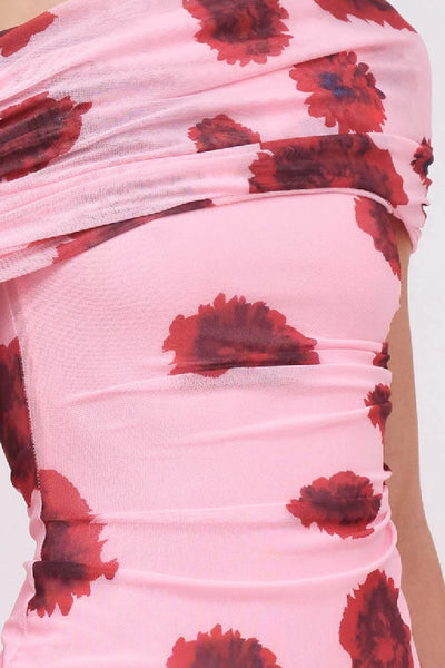 SUBOO - LUCA MESH OFF SHOULDER MIDI DRESS - PINK RED - PERTH STOCKIST - AUSTRALIAN STOCKIST - WA STOCKIST - AUSTRALIA STOCKIST - AUS STOCKIST - PERTH BOUTIQUE - WA BOUTIQUE - AUS BOUTIQUE - AUSTRALIA BOUTIQUE