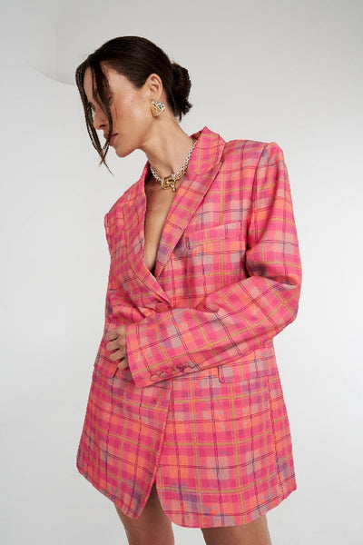 SUMMI SUMMI - OVERSIZED BLAZER - NEON PLAID - PERTH STOCKIST - AUSTRALIAN STOCKIST - WA STOCKIST - AUSTRALIA STOCKIST - AUS STOCKIST - PERTH BOUTIQUE - WA BOUTIQUE - AUS BOUTIQUE - AUSTRALIA BOUTIQUE - INTERNATIONAL SHIPPING - TARRIF