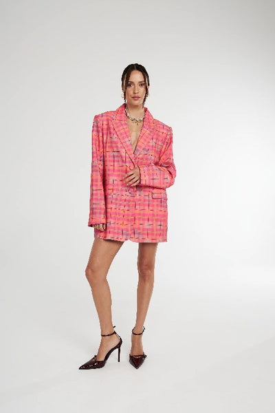 SUMMI SUMMI - OVERSIZED BLAZER - NEON PLAID - PERTH STOCKIST - AUSTRALIAN STOCKIST - WA STOCKIST - AUSTRALIA STOCKIST - AUS STOCKIST - PERTH BOUTIQUE - WA BOUTIQUE - AUS BOUTIQUE - AUSTRALIA BOUTIQUE - INTERNATIONAL SHIPPING - TARRIF
