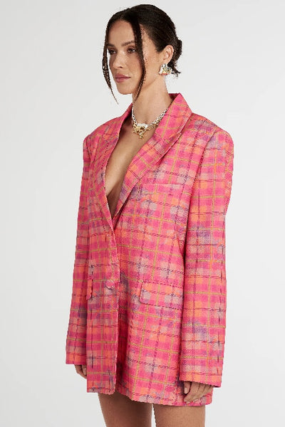 SUMMI SUMMI - OVERSIZED BLAZER - NEON PLAID - PERTH STOCKIST - AUSTRALIAN STOCKIST - WA STOCKIST - AUSTRALIA STOCKIST - AUS STOCKIST - PERTH BOUTIQUE - WA BOUTIQUE - AUS BOUTIQUE - AUSTRALIA BOUTIQUE - INTERNATIONAL SHIPPING - TARRIF