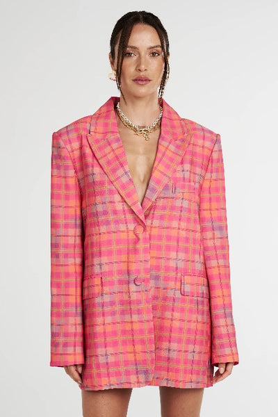 SUMMI SUMMI - OVERSIZED BLAZER - NEON PLAID - PERTH STOCKIST - AUSTRALIAN STOCKIST - WA STOCKIST - AUSTRALIA STOCKIST - AUS STOCKIST - PERTH BOUTIQUE - WA BOUTIQUE - AUS BOUTIQUE - AUSTRALIA BOUTIQUE - INTERNATIONAL SHIPPING - TARRIF