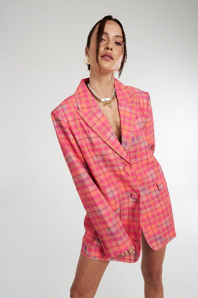 SUMMI SUMMI - OVERSIZED BLAZER - NEON PLAID - PERTH STOCKIST - AUSTRALIAN STOCKIST - WA STOCKIST - AUSTRALIA STOCKIST - AUS STOCKIST - PERTH BOUTIQUE - WA BOUTIQUE - AUS BOUTIQUE - AUSTRALIA BOUTIQUE - INTERNATIONAL SHIPPING - TARRIF