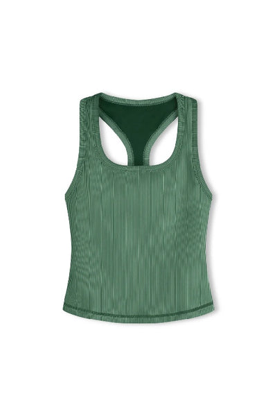 ZULU & ZEPHYR - STRIPE RIB RACER BACK TANK - TALLOW GREEN
