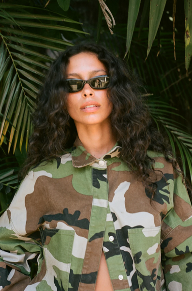 Detailed view of the 100% lightweight cotton fabrication, showing the matte finish and tonal depth of the camo pattern.