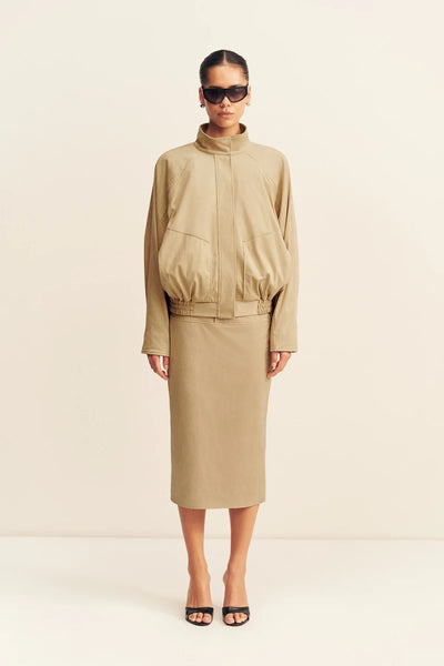 SHOP SHONA JOY ERNEST FAUX SUEDE BOMBER JACKET IN SAND ONLINE