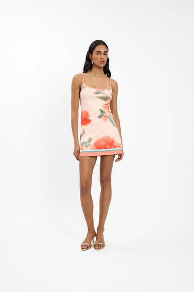 SHOP WITH HARER LU FITTED MINI DRESS IN PEACH FLORAL ONLINE