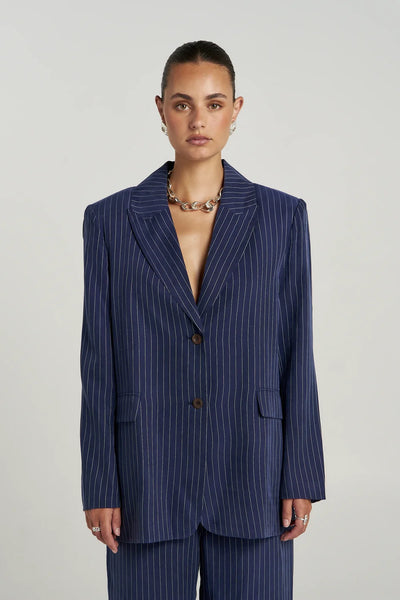 SHOP SUMMI SUMMI OS BLAZER IN NAVY PINSTRIPE ONLINE