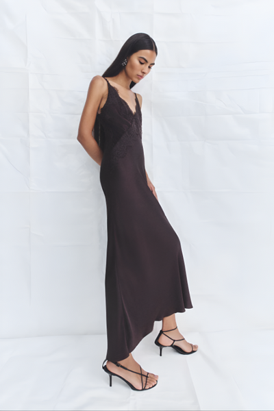 SHONA JOY - SIMONA LACE SLIP MAXI DRESS - ESPRESSO