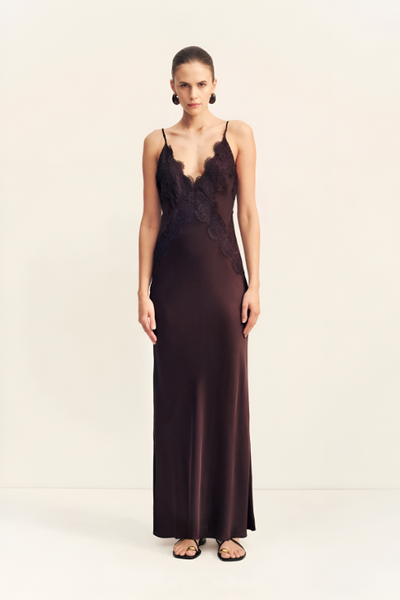 SHONA JOY - SIMONA LACE SLIP MAXI DRESS - ESPRESSO