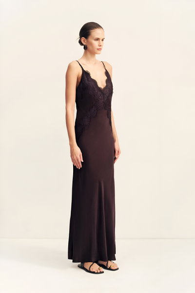 SHONA JOY - SIMONA LACE SLIP MAXI DRESS - ESPRESSO