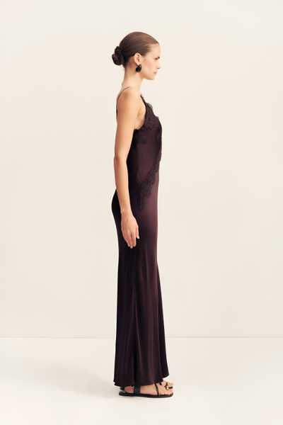 SHONA JOY - SIMONA LACE SLIP MAXI DRESS - ESPRESSO