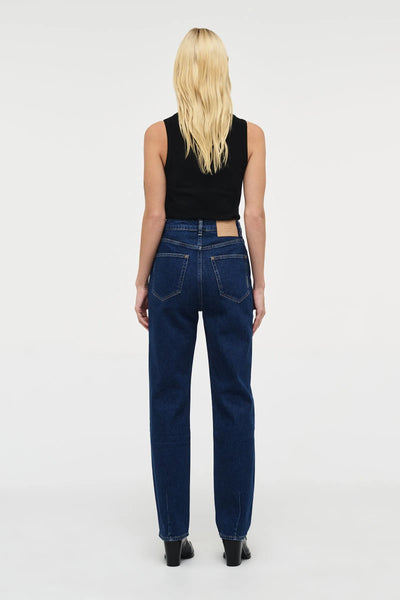 Back view of the Nico Straight jeans, showcasing the signature Neuw Denim "repair stitch" on the back pocket and the clean, high-waisted fit.